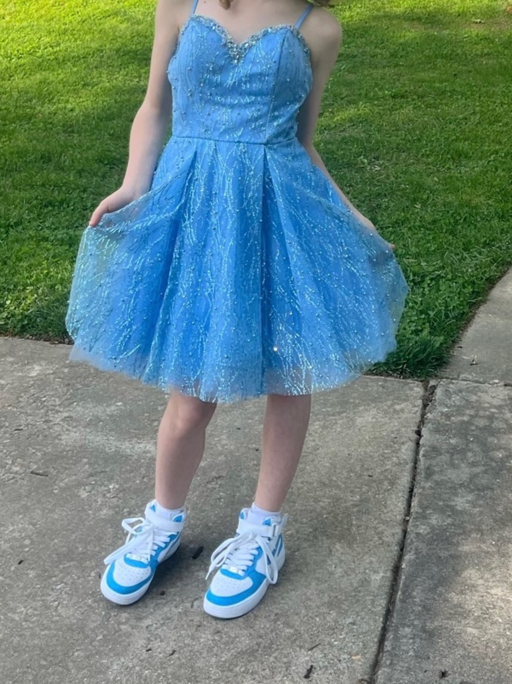 Girls Mori Lee Light Blue Beaded Tulle Formal Dress Homecoming or Bat Mitzvah